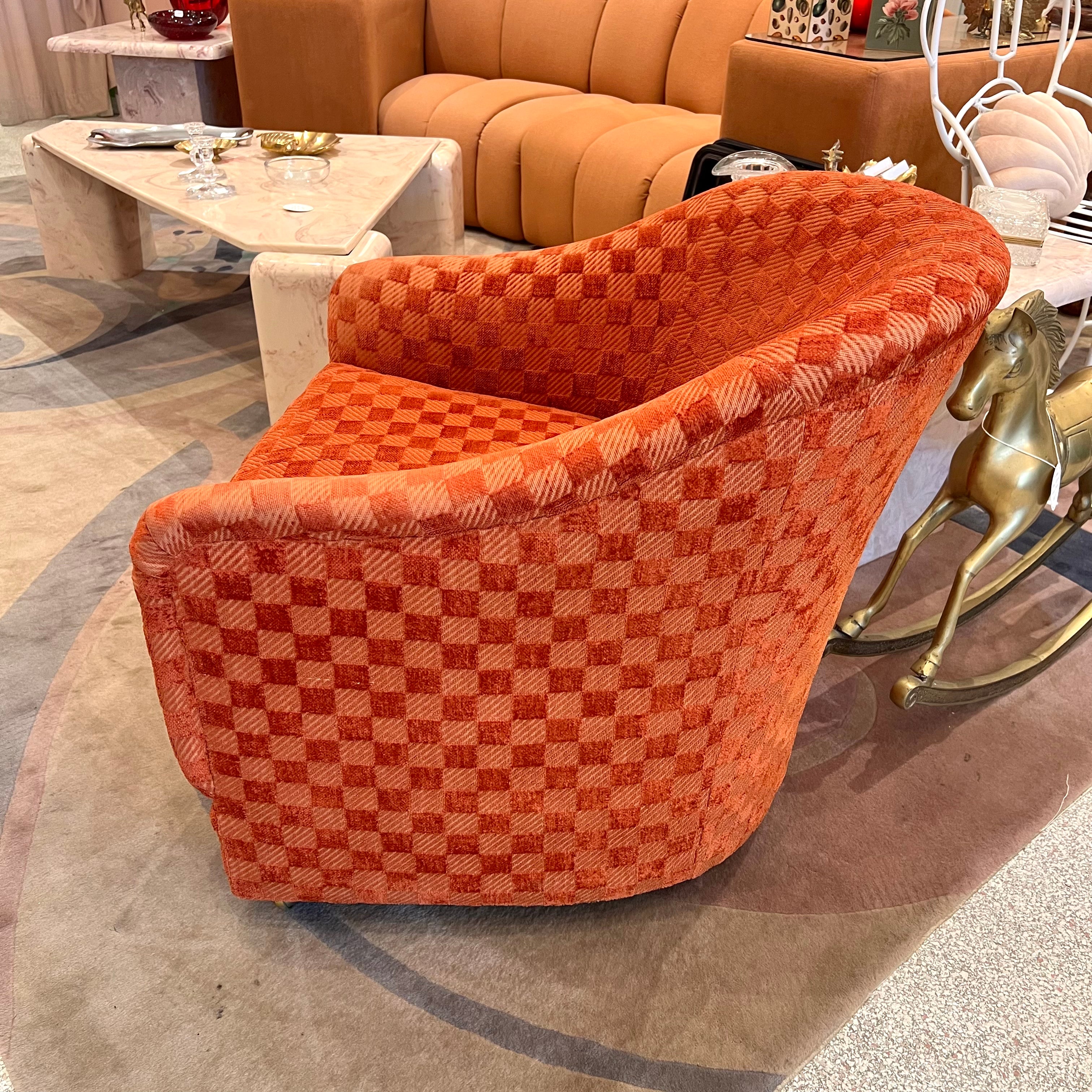 Vintage Dark Orange Checkered Tub Chair by Billy Baldwin for Luten