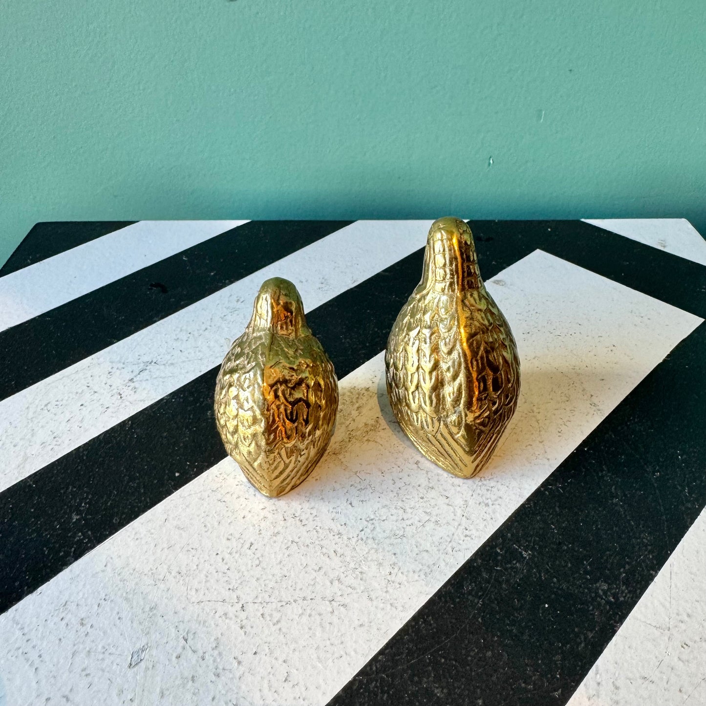 Pair of Vintage Brass Quail Figurines