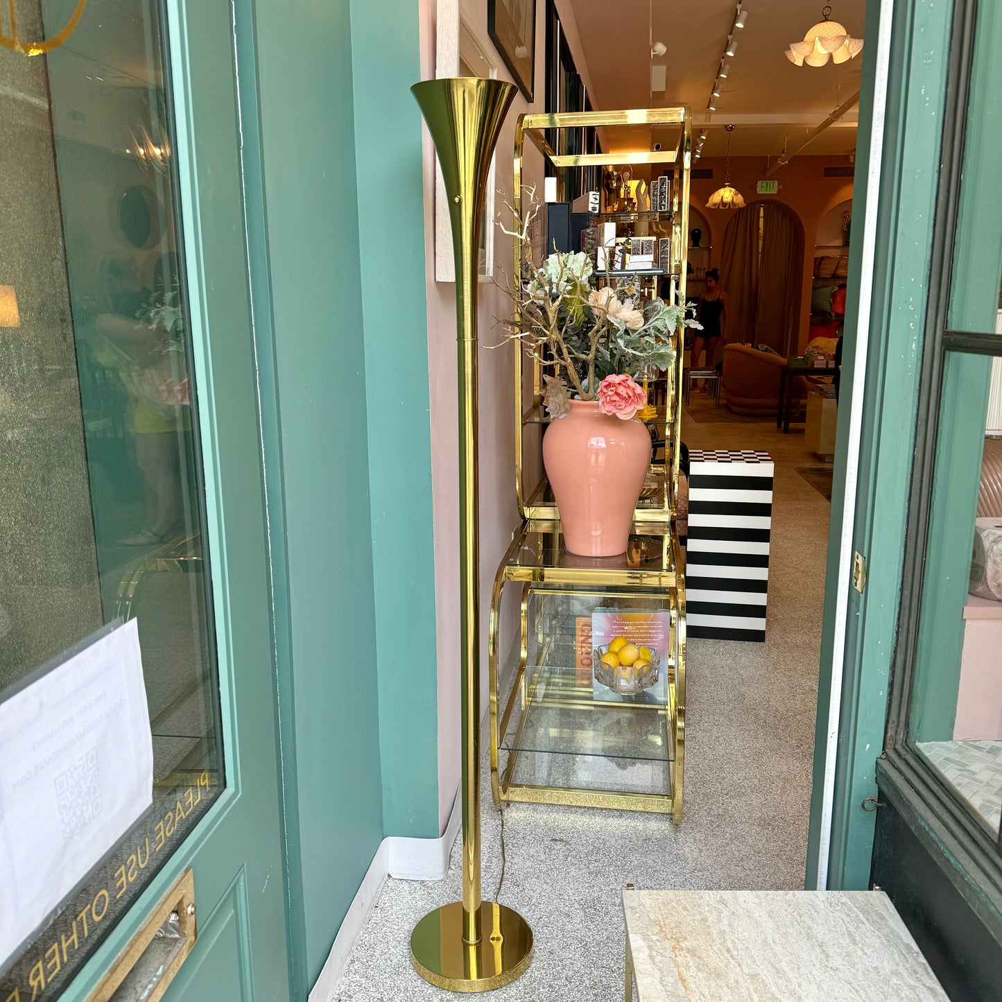 Mid Century Robert Sonneman Style Brass Torchiere Floor Lamp