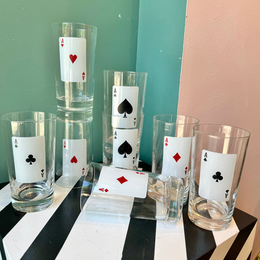 Set of 8 Vintage Playing Card Tumbler Glasses