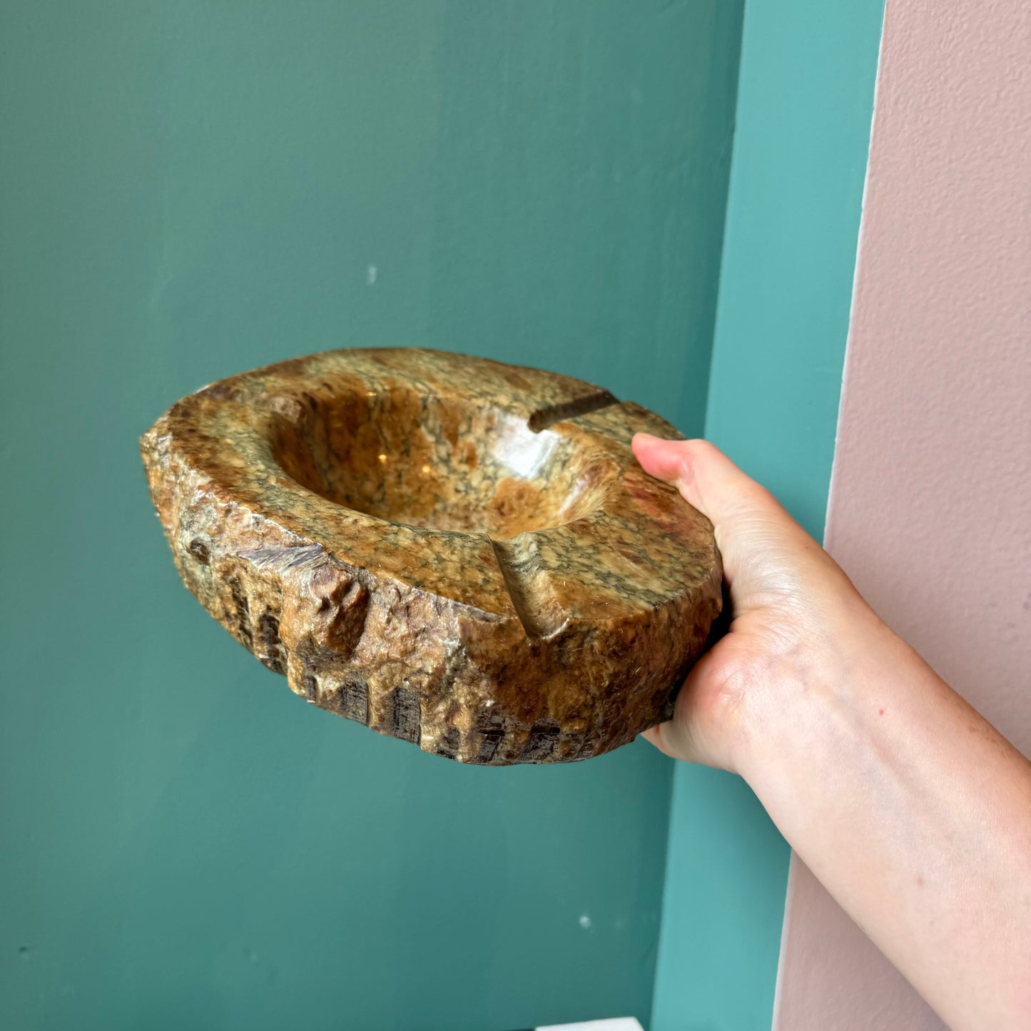 1960's Brown Alabaster Stone Slab Ashtray