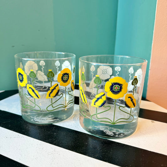 Golden Poppy Rocks Glasses- A PAIR