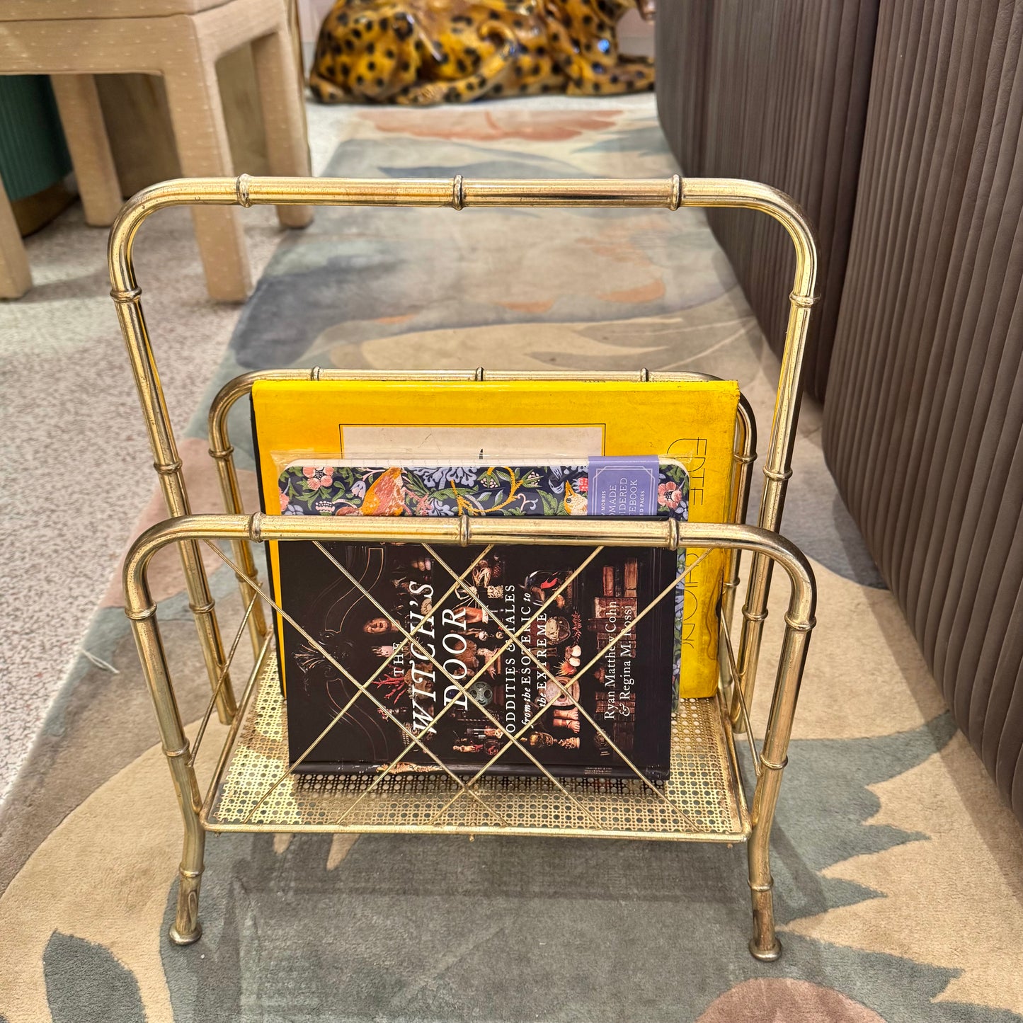 Vintage Hollywood Regency Style Brass Tone Magazine Rack