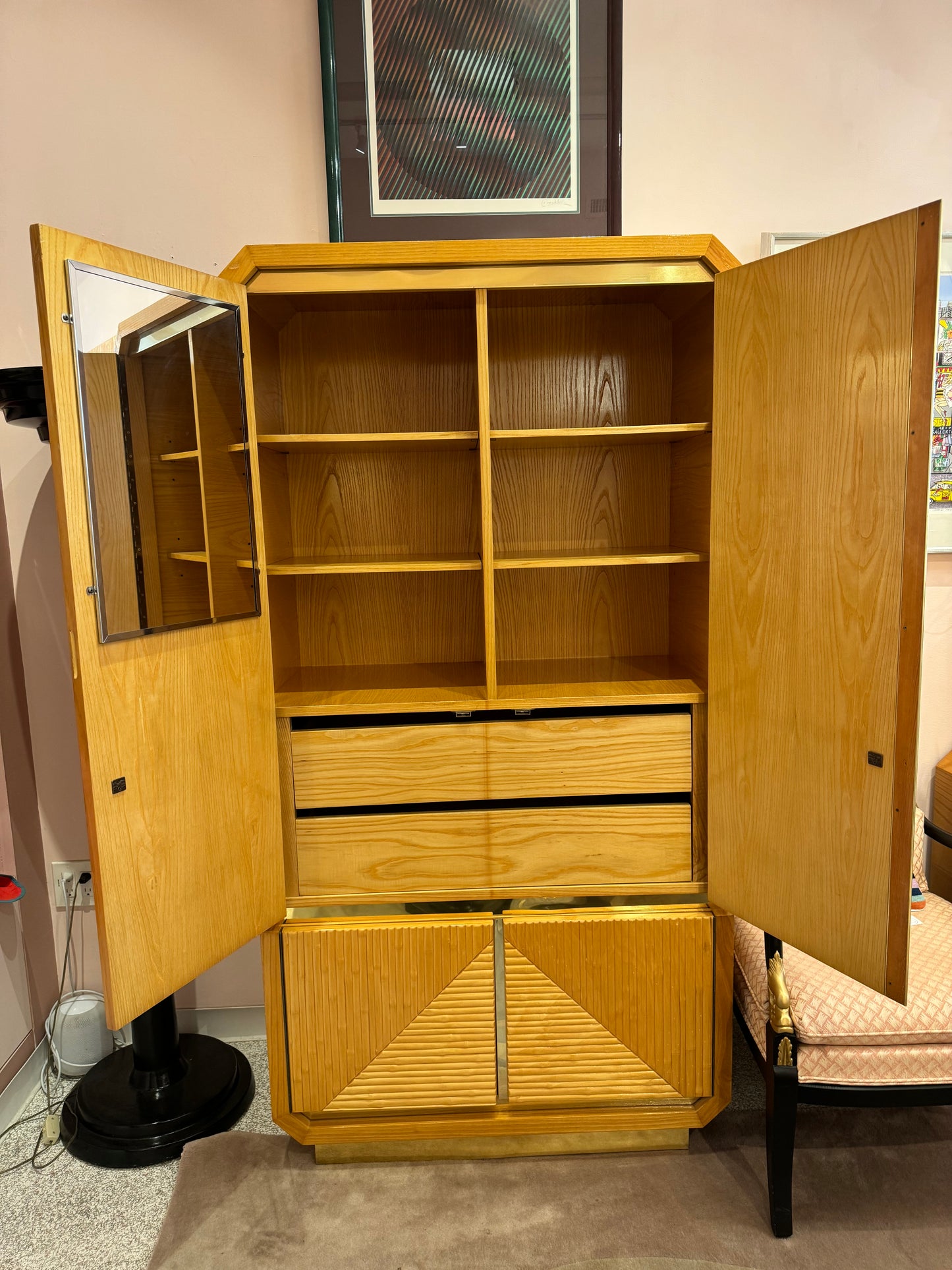 1980's Karl Springer Bamboo and Brass Trim Wardrobe