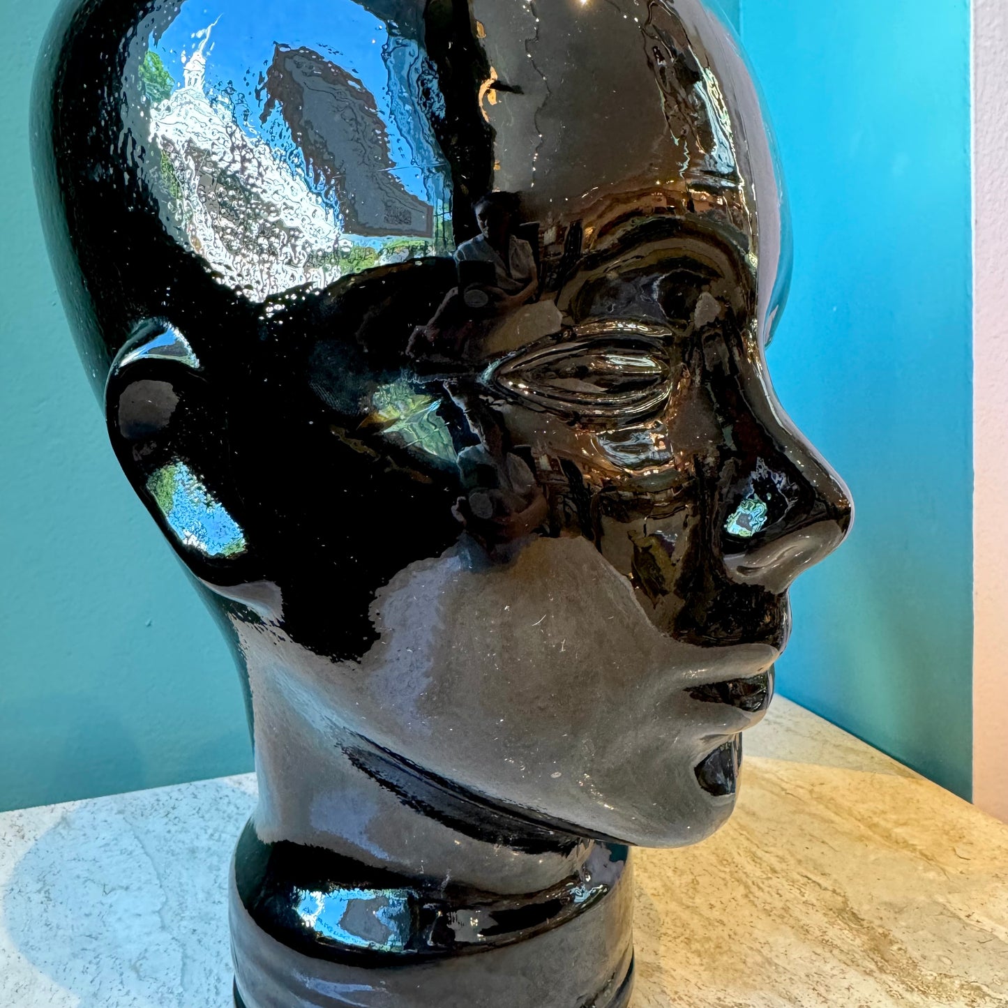 Vintage Black Glass Mannequin Head