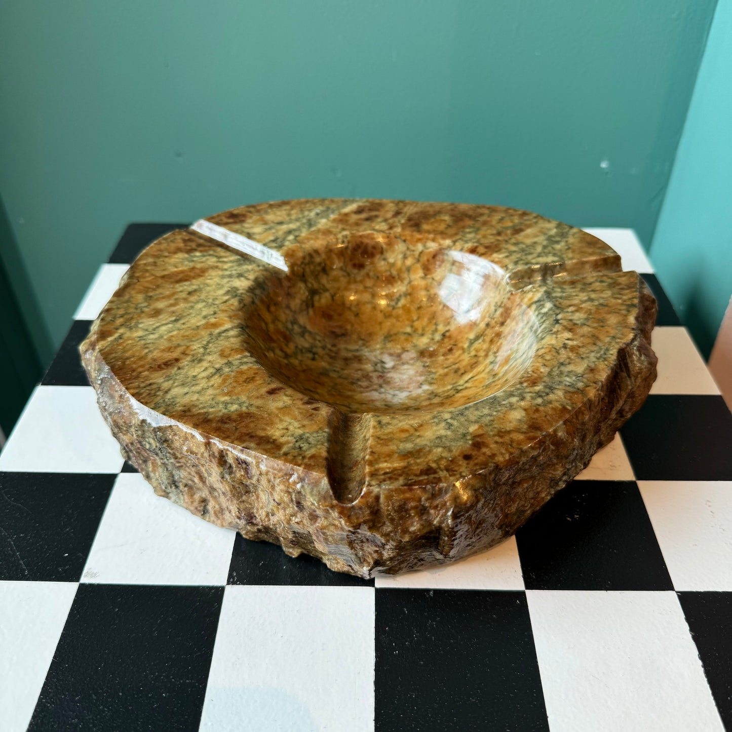 1960's Brown Alabaster Stone Slab Ashtray