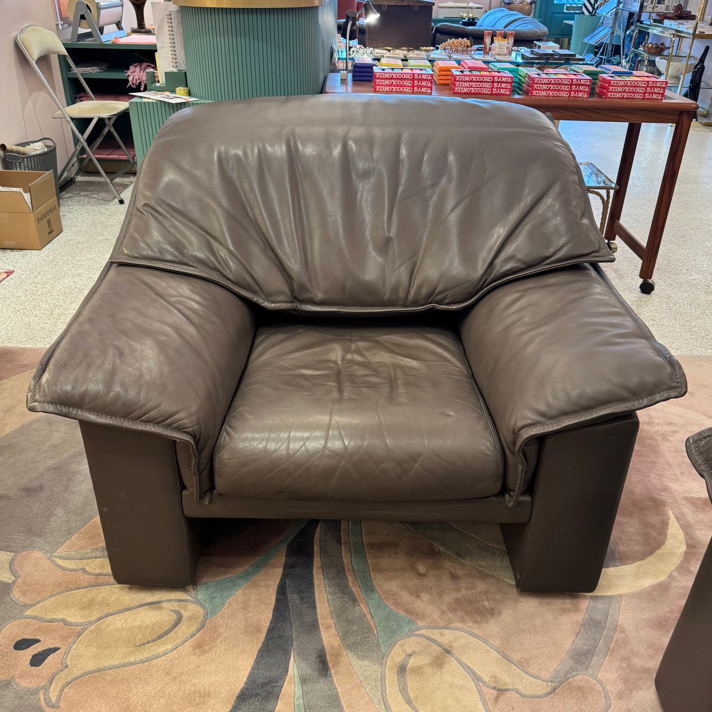 1980's Vintage Taupe Leather Adjustable Arm Chair by Durlet