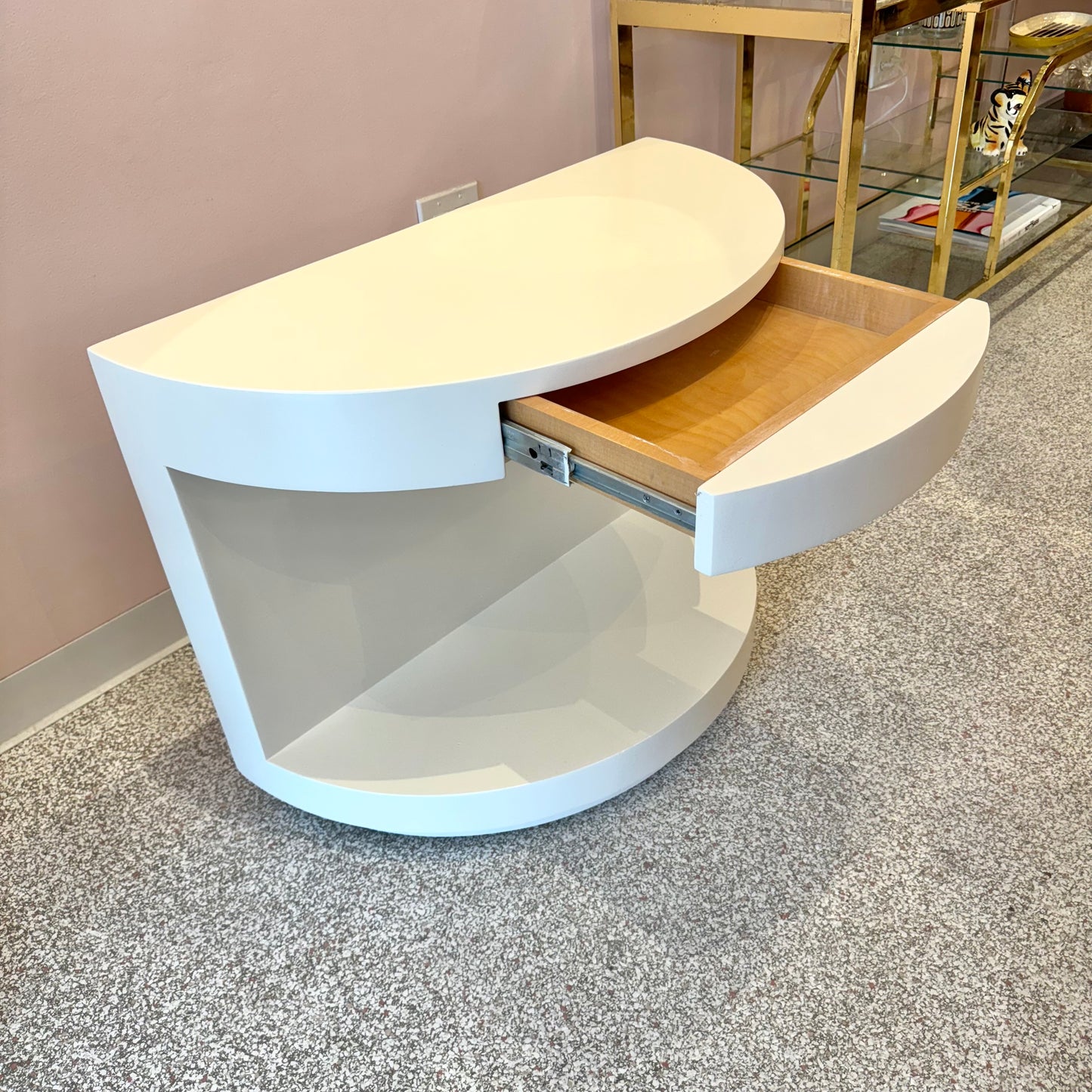 Vintage Cream Half Circle Side Table