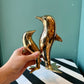 Vintage Brass Mother and Baby Dolphin Statue