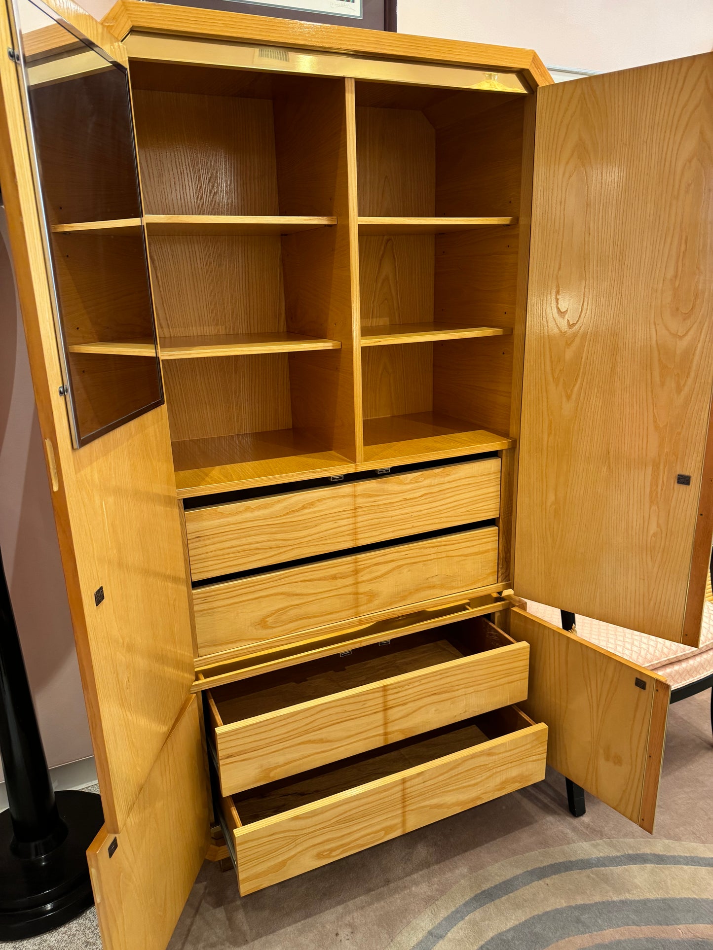 1980's Karl Springer Bamboo and Brass Trim Wardrobe