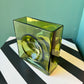 Vintage Chartreuse Square Glass ‘Diabolo’ Vase by Christian Tortu