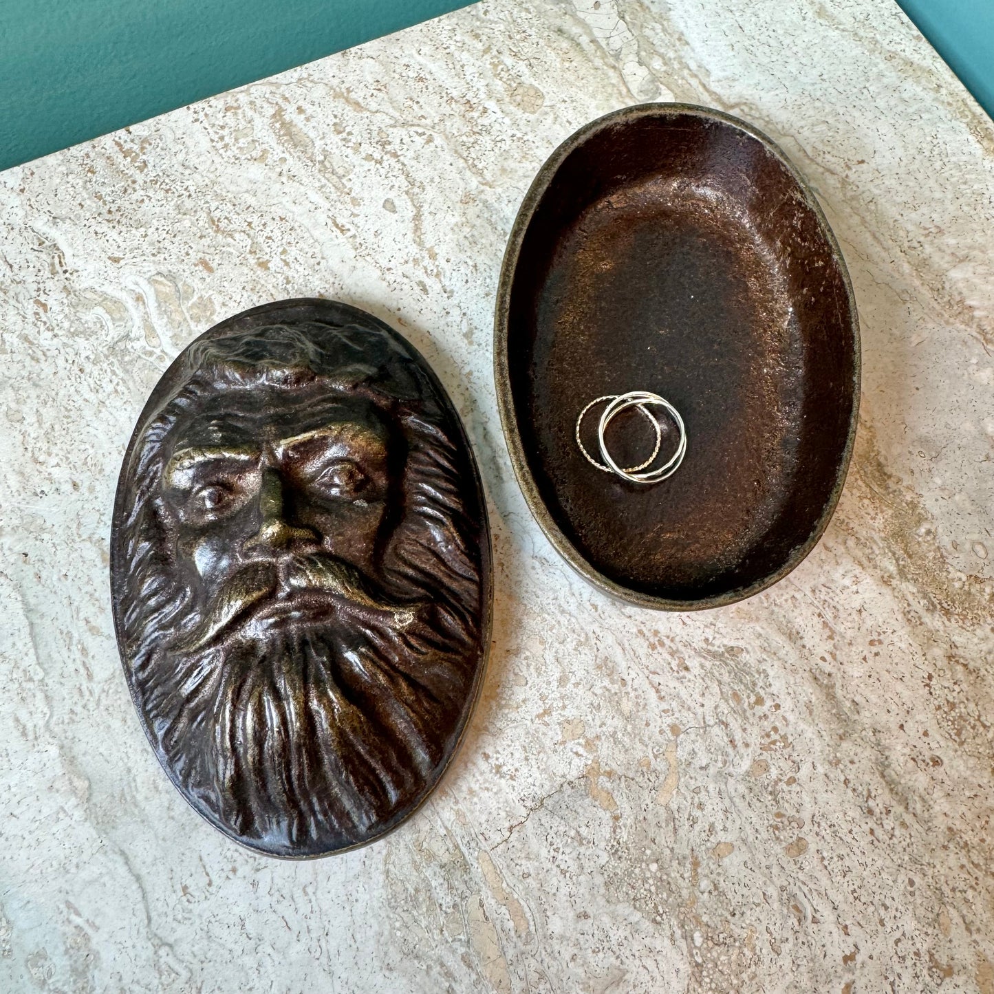 Vintage Oval Bronze Face Box