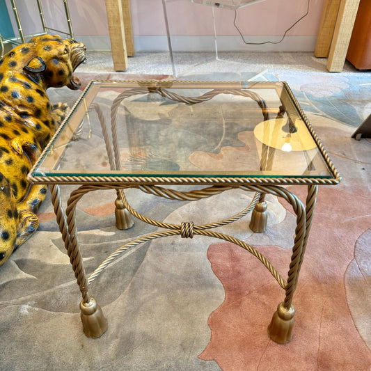 Vintage Gold Hollywood Regency Tassel Footed Side/End Table