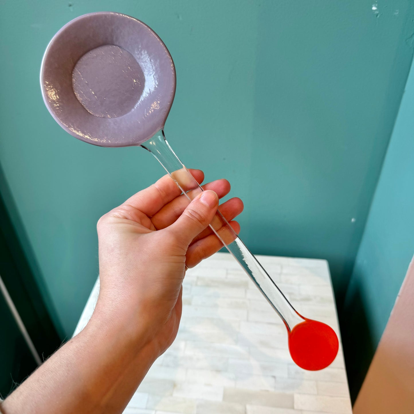 Glass Color Block Serving Spoon: Lavender / Clear / Orange