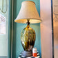 Large Mid Century Textured Green Glazed Pottery Lamp