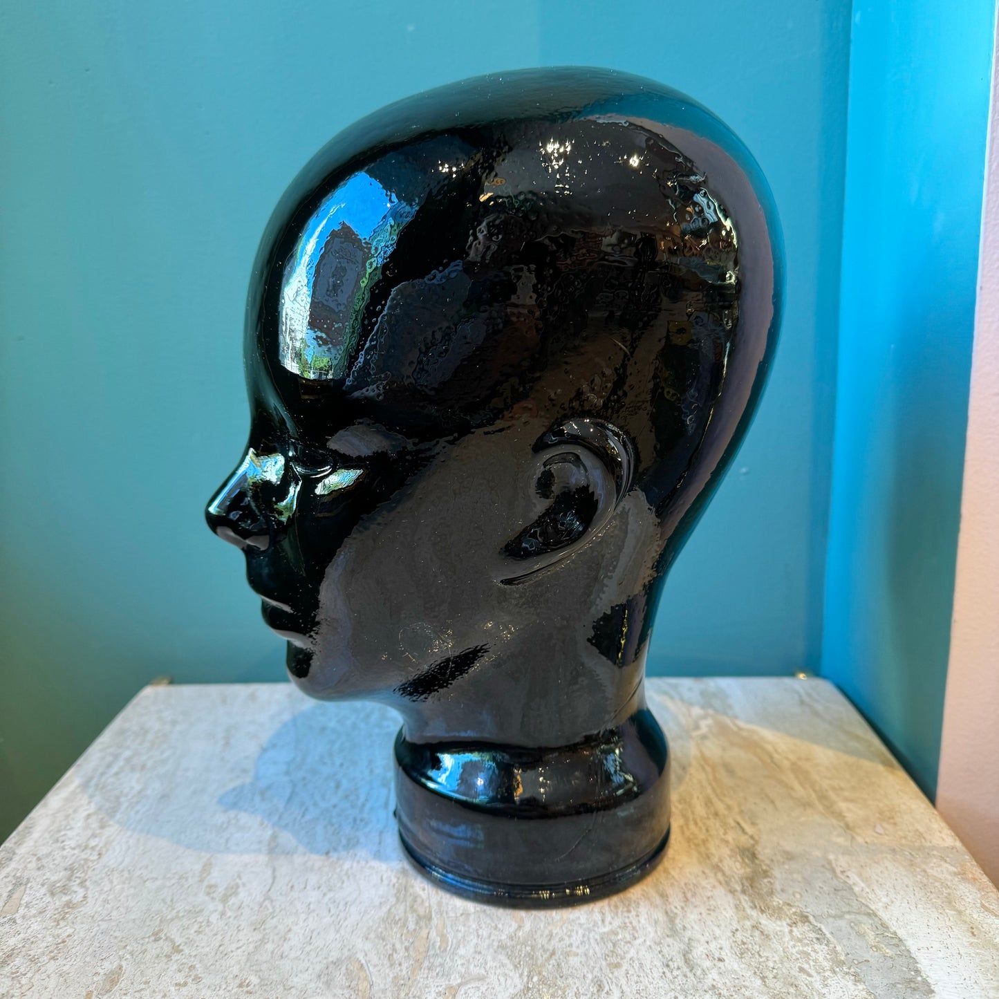 Vintage Black Glass Mannequin Head