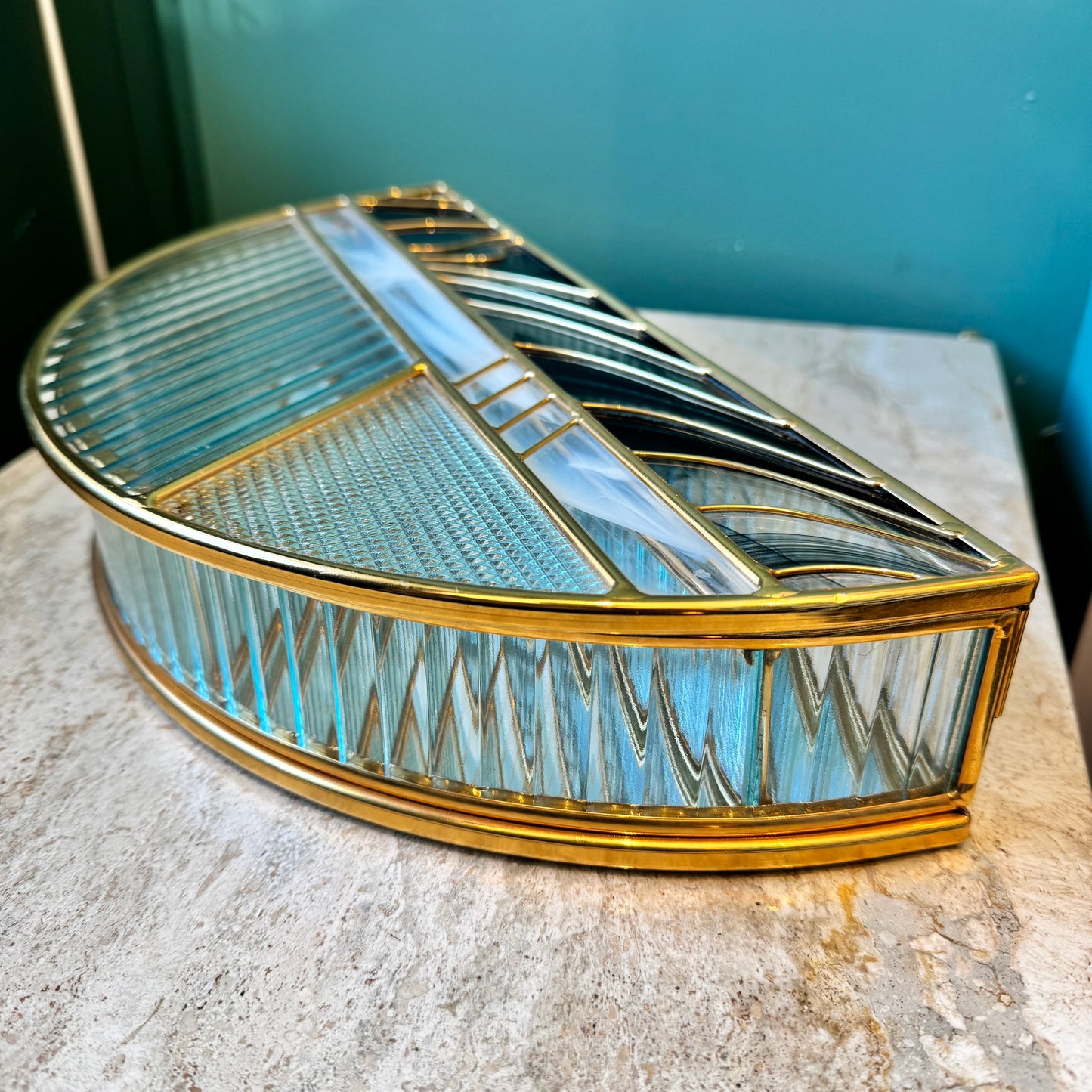 Vintage Gold Plated Art Deco Style Glass Vanity Box