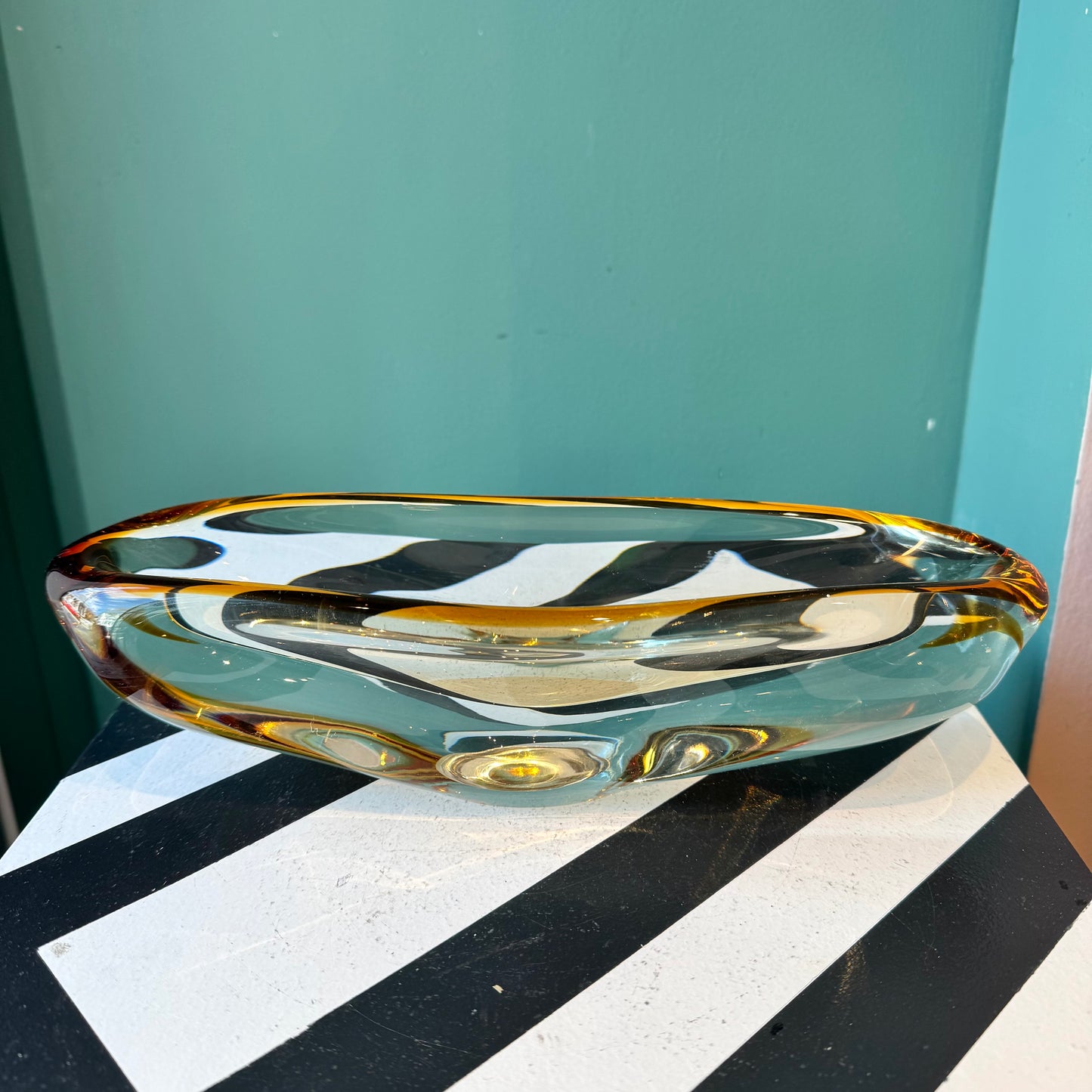 Vintage Crystal Canoe Art Glass Bowl