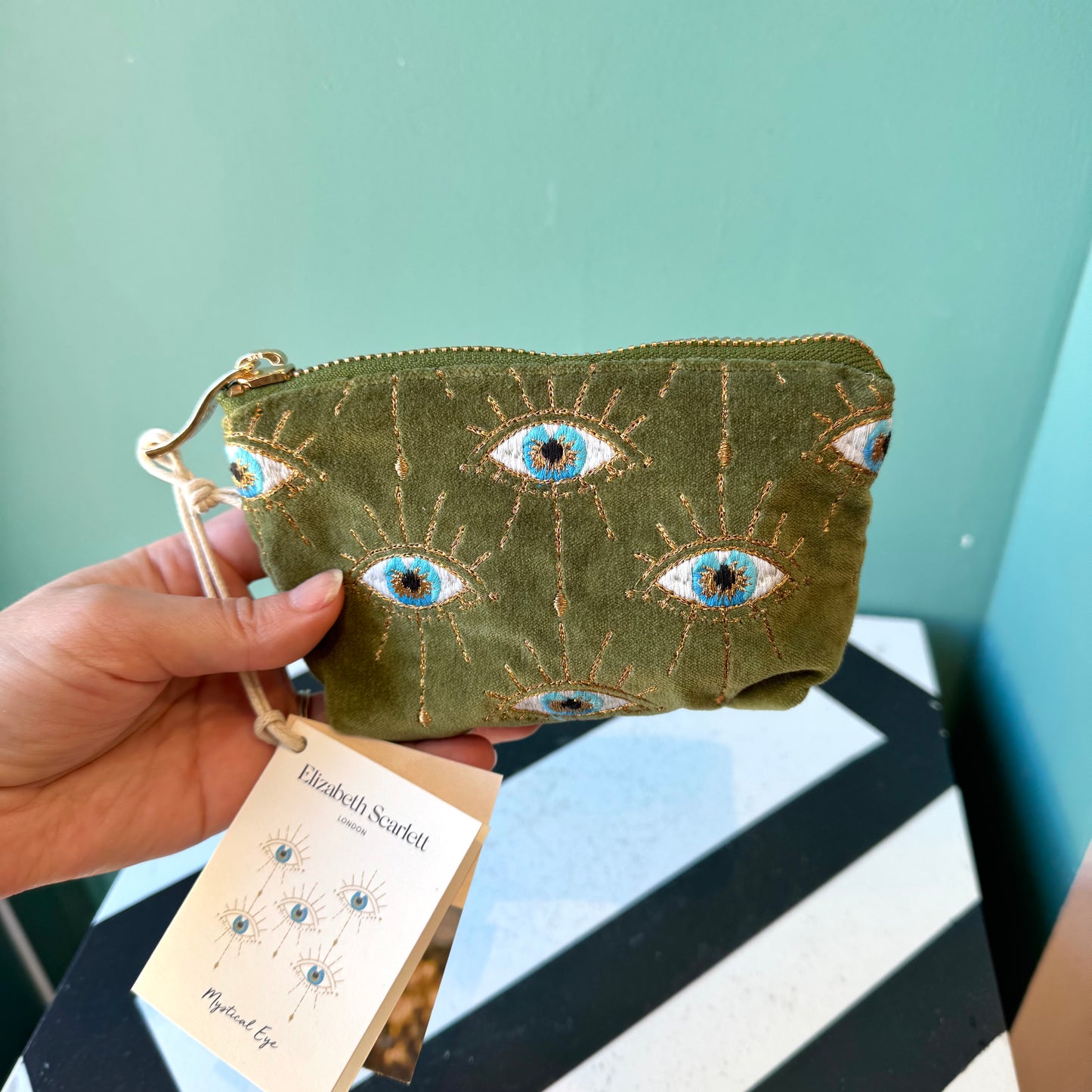 Mystical Eye Fern Green Velvet Coin Purse by Elizabeth Scarlett London