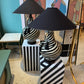 Black and White Striped Glass "Zebra" Lamp with Black Shade/item