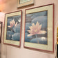 Pair of Vintage Framed Lotus Flower Diptych Artworks