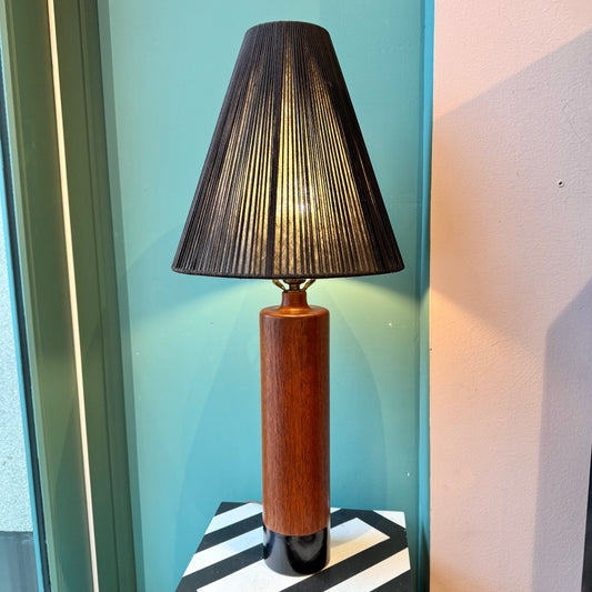 Vintage Mid Century Danish Teak and Leather Table Lamp by ESA