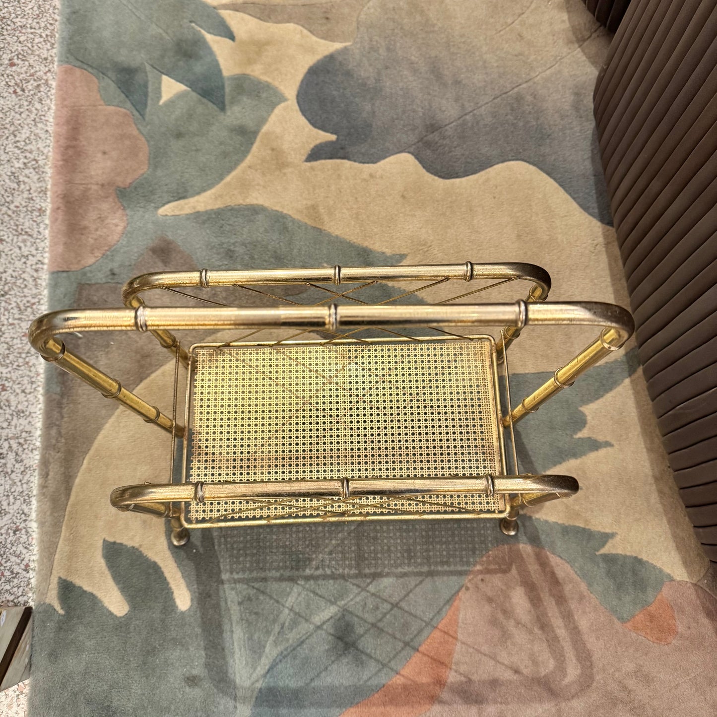 Vintage Hollywood Regency Style Brass Tone Magazine Rack