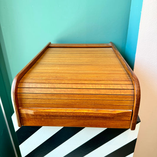 Mid Century Teak Tambour Door Storage Box