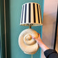 Vintage Ceramic Shell Lamp with Stripe Shade