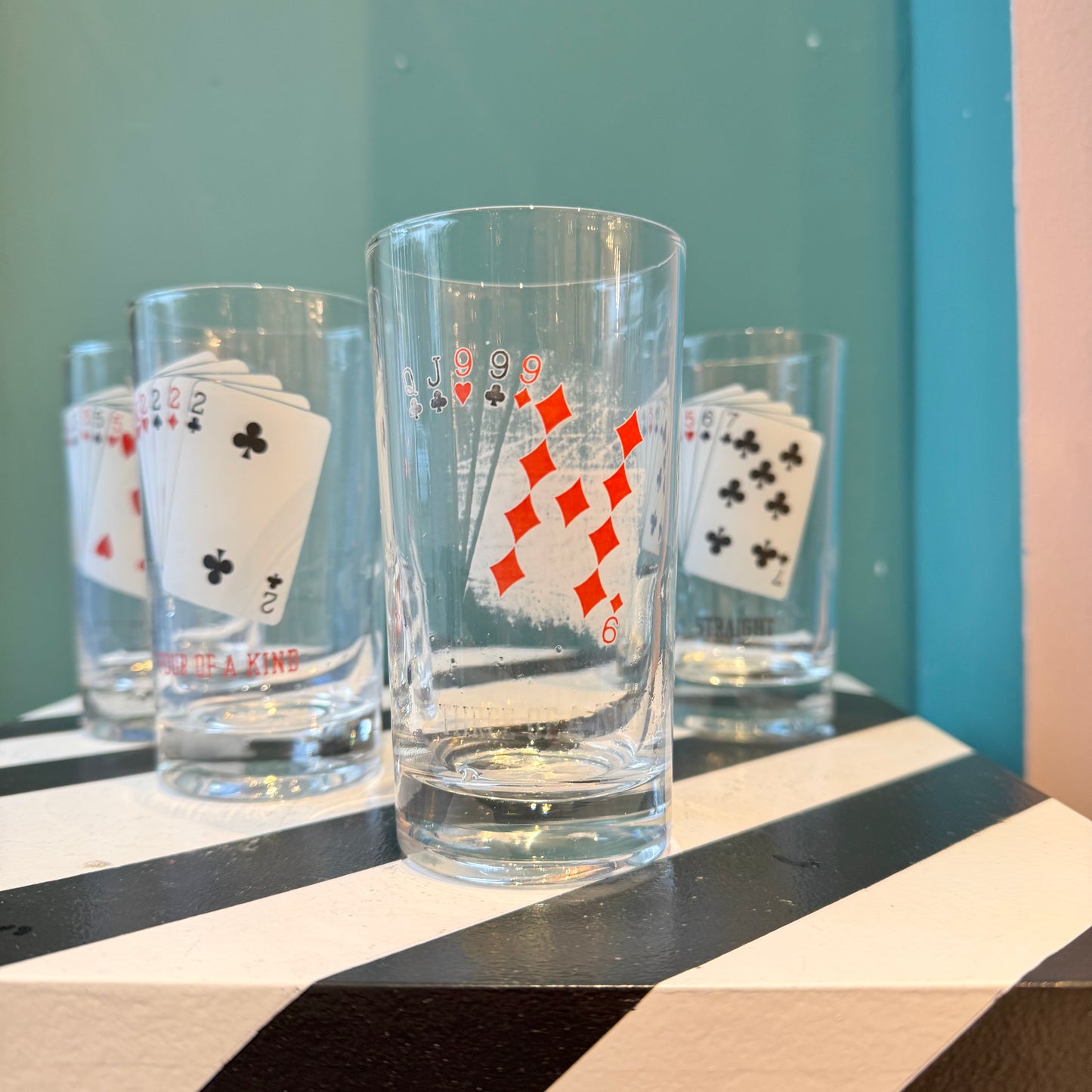 Set of 4 Vintage Poker Playing Card Tumbler Glasses