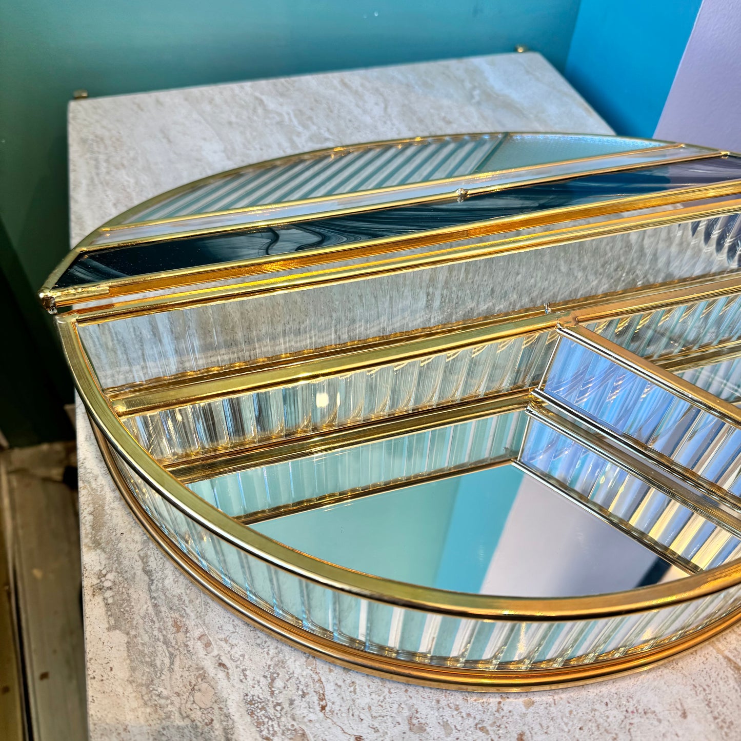 Vintage Gold Plated Art Deco Style Glass Vanity Box