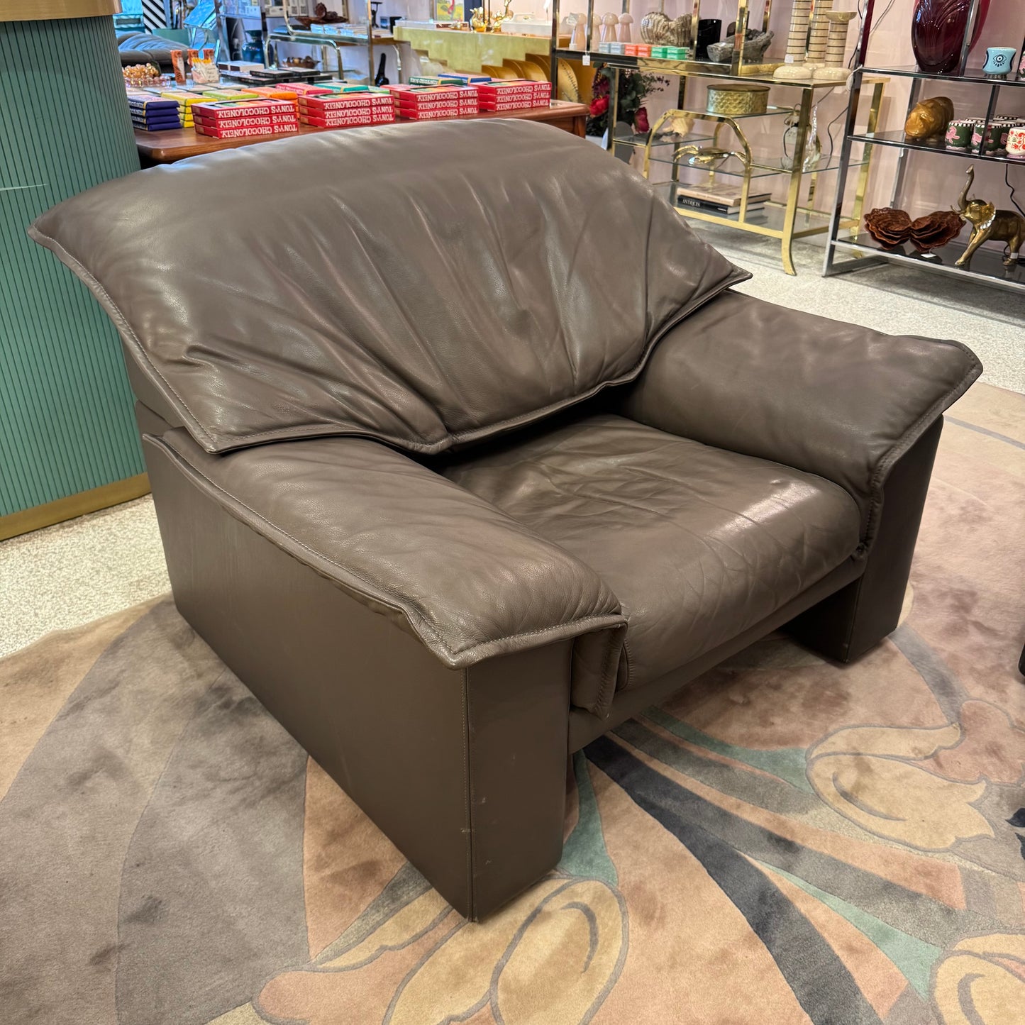 1980's Vintage Taupe Leather Adjustable Arm Chair by Durlet