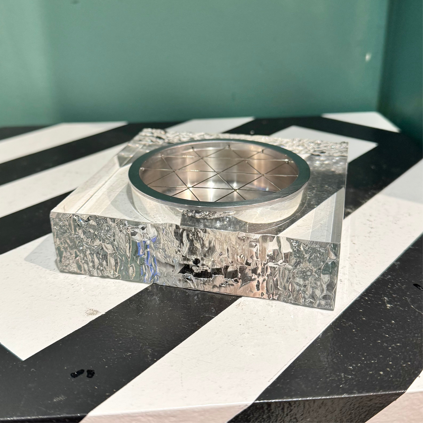 Vintage Textured Lucite and Chrome Ashtray