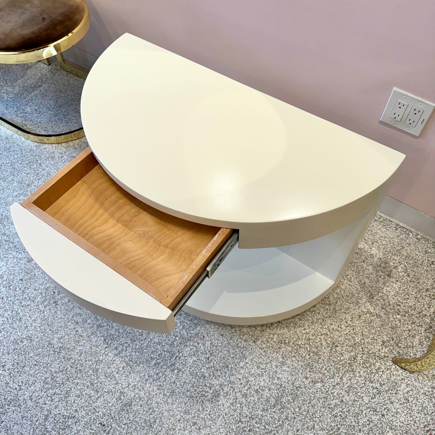 Vintage Cream Half Circle Side Table