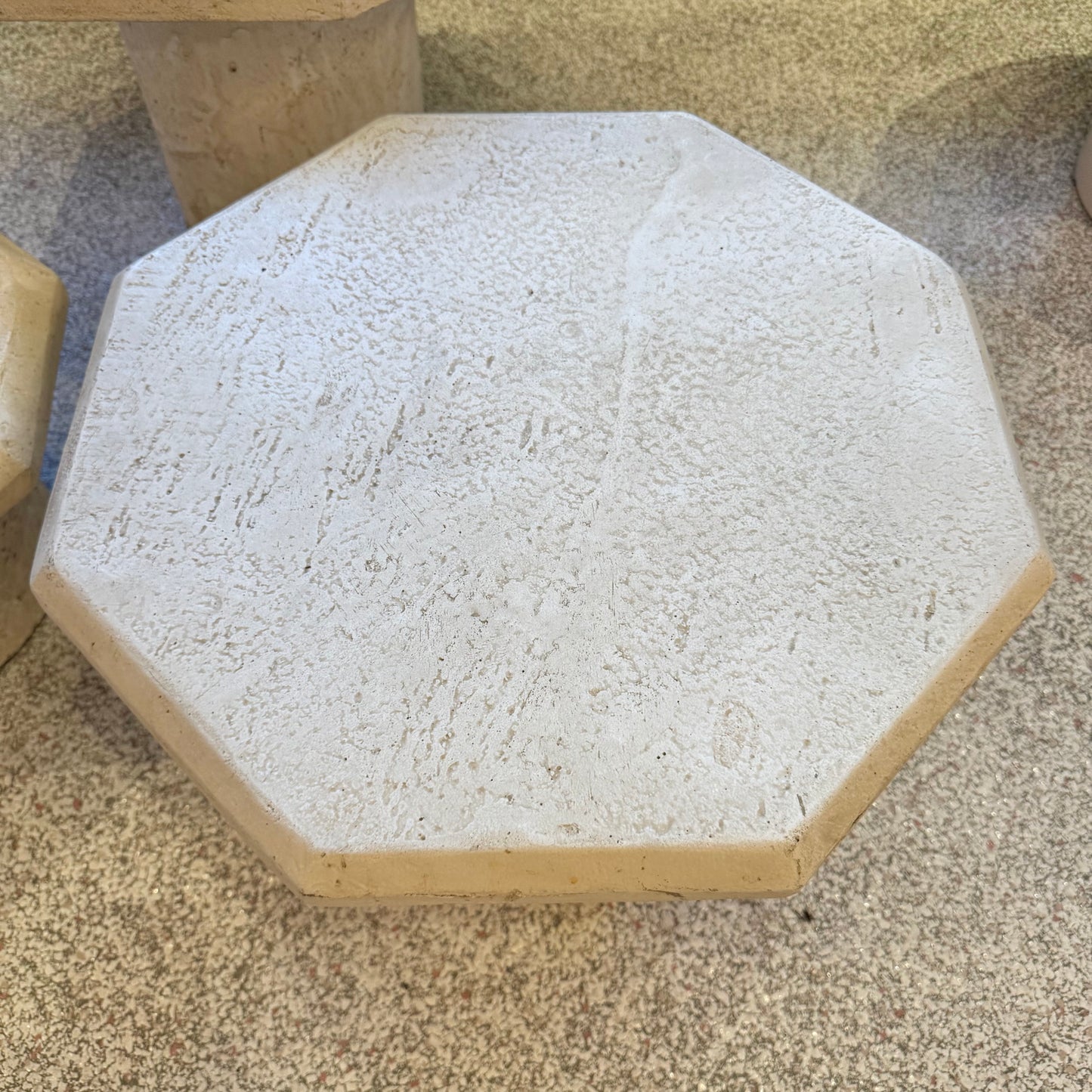 Vintage Set of 3 Octagonal Faux Travertine Nesting Mushroom Tables