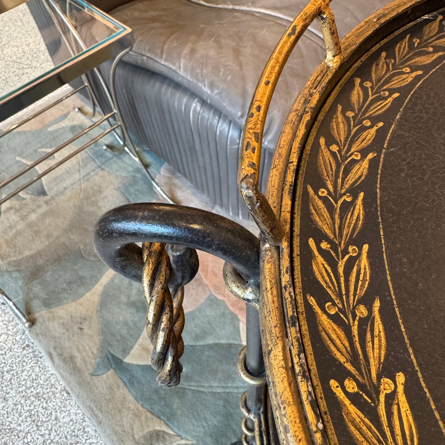 Vintage Three Tier Circular Black and Gold Garland Accent/Side Table