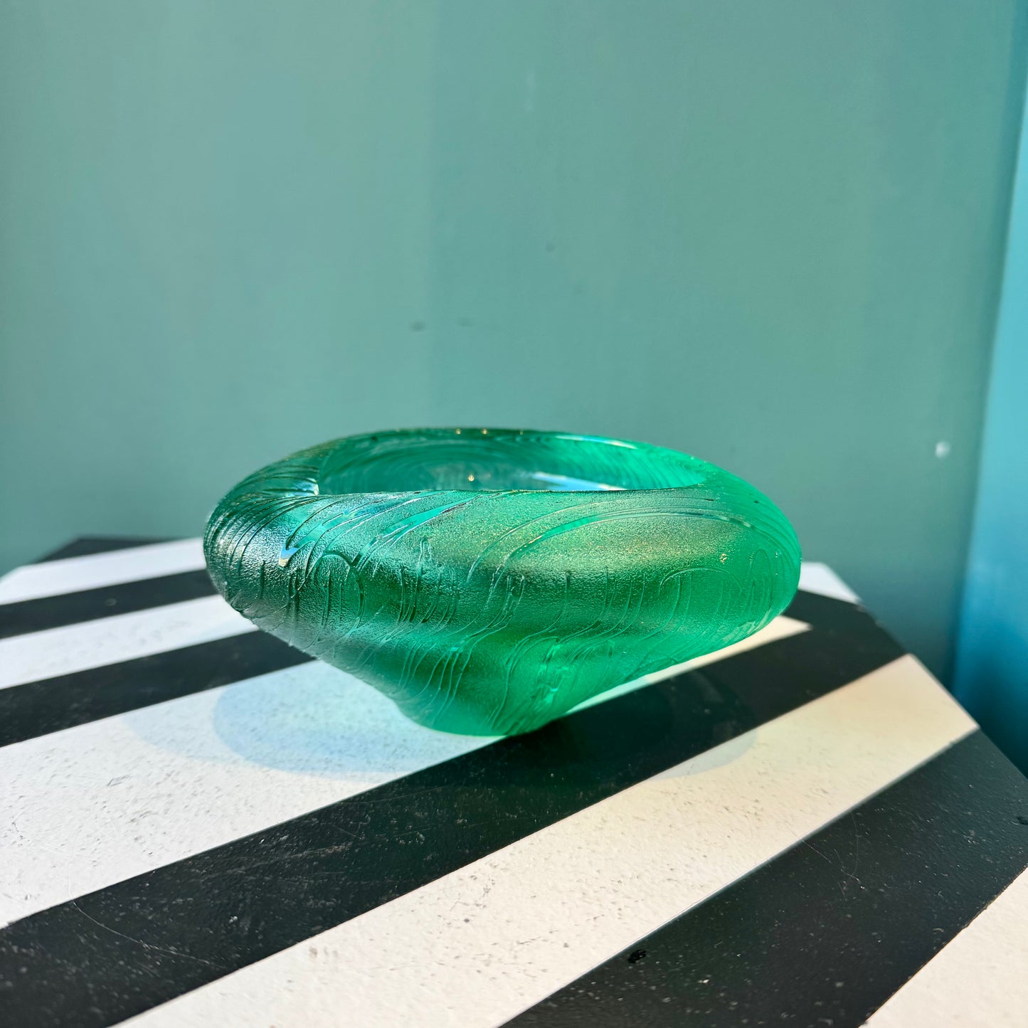 Vintage Green Textured Glass Ashtray