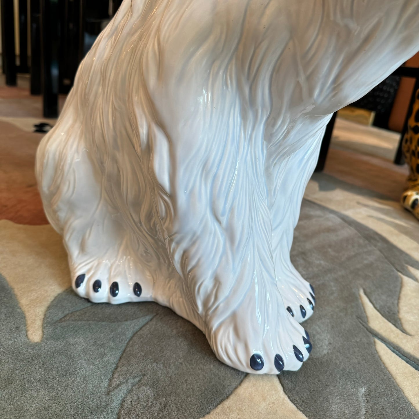 Large Vintage Ceramic Polar Bear with Fish Statue