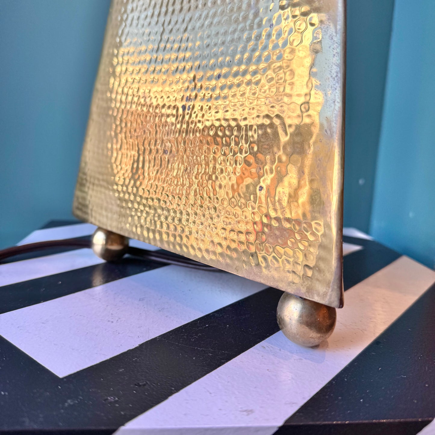 Tall Vintage Hammered Brass Pyramid Table Lamp