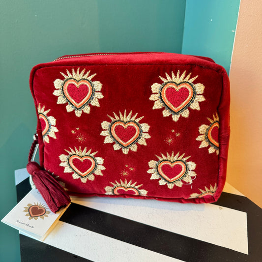 Sacred Hearts Red Velvet Wash Bag