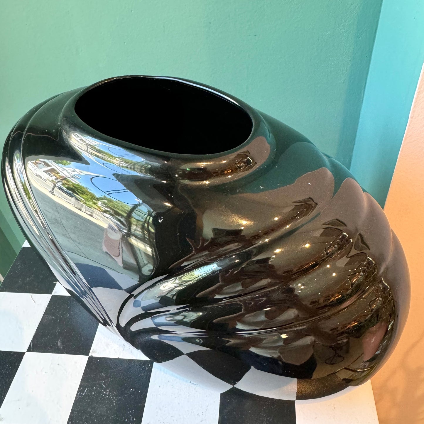 Vintage Black Ceramic Art Deco Style Vase