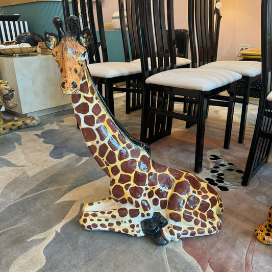 Large Vintage Ceramic Seated Giraffe Statue