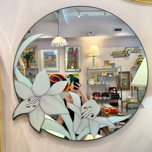 Vintage Circular Flower Mirror by David Marshall