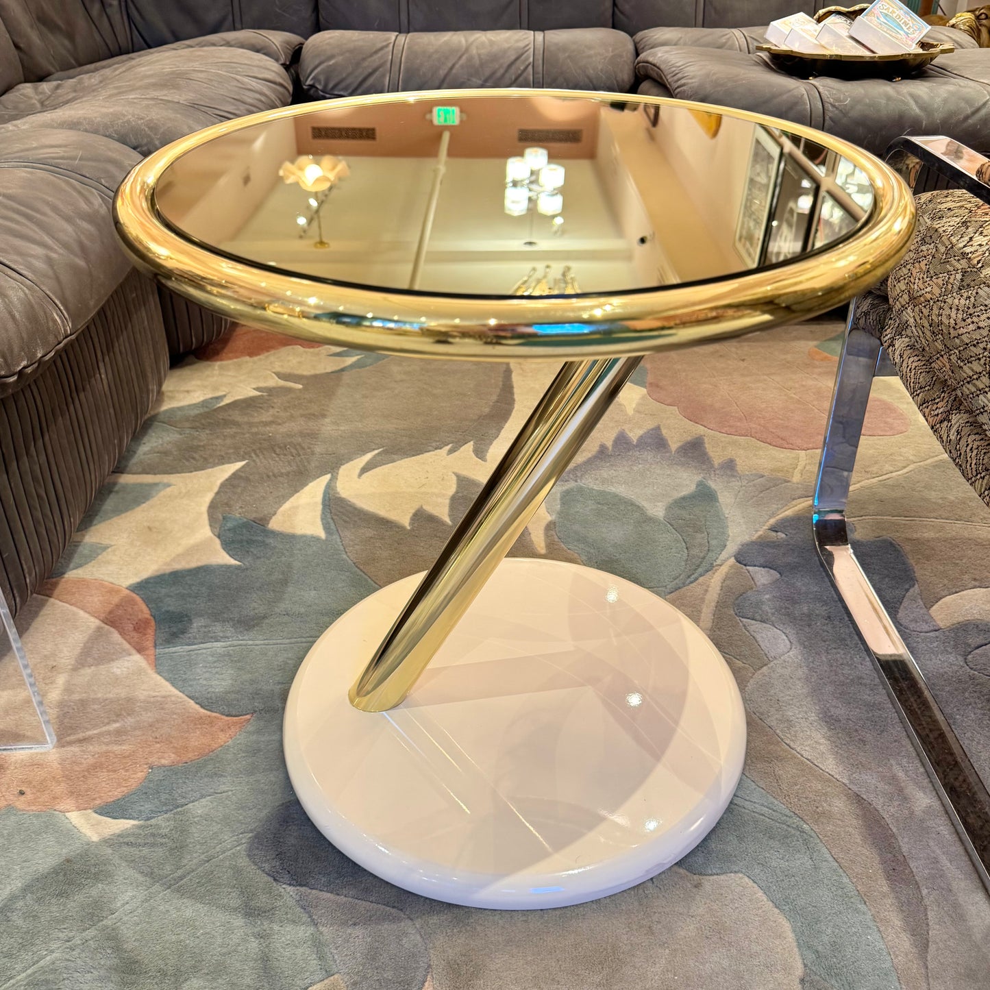 Vintage Brass and Lacquer Asymmetrical Side Table by Casprini