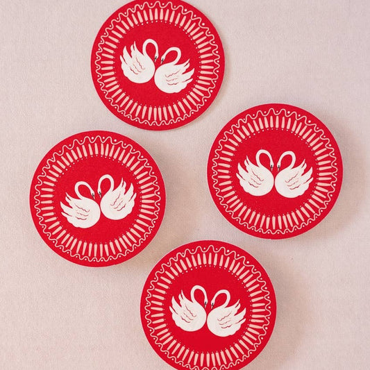 Red Swan Romance Coasters - Set of 4