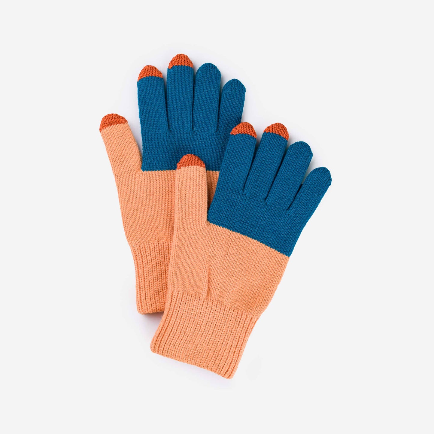 Colorblock Knit Touchscreen Gloves: Teal Peach