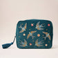 Swallows Teal Velvet Wash Bag