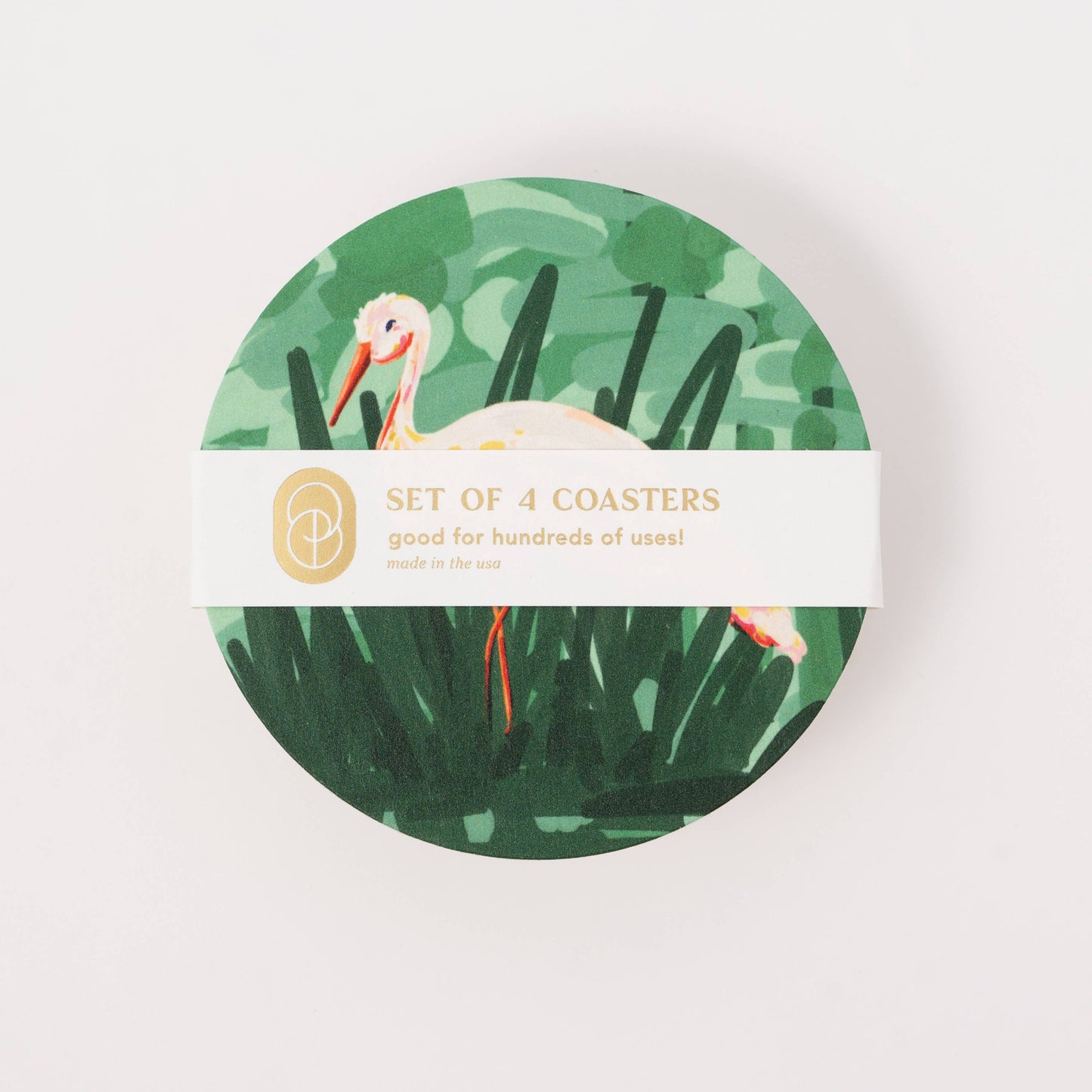 Painterly Crane Reusable Coaster  - Set of Four