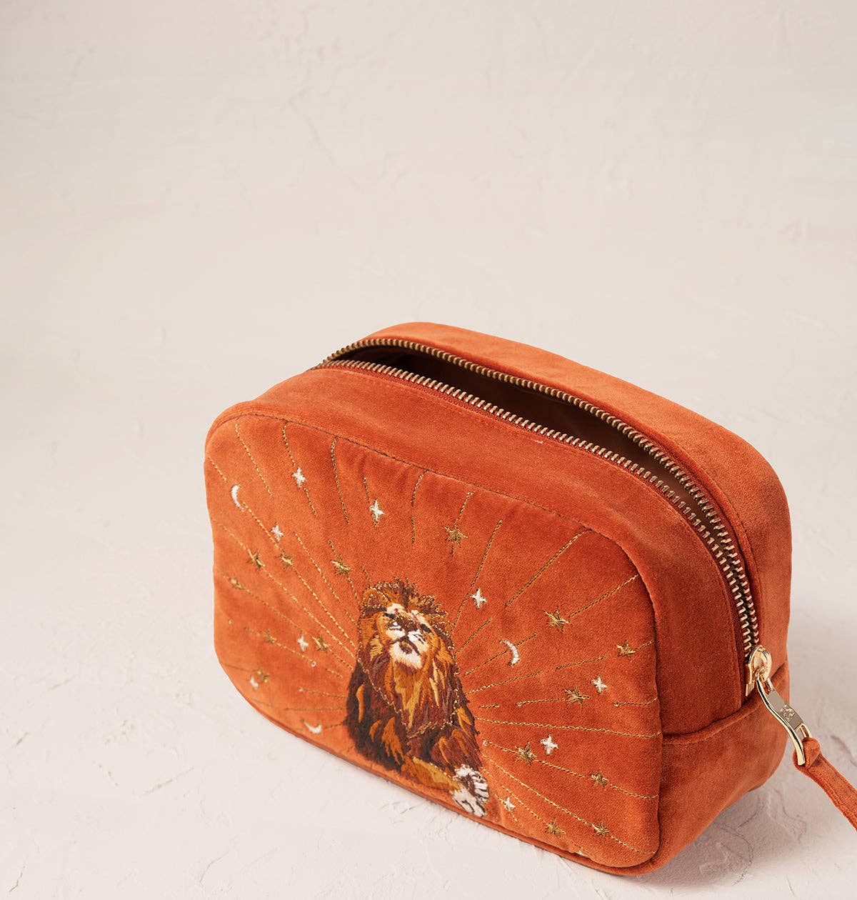 Teracotta Mystical Lion Makeup Bag by Elizabeth Scarlett London