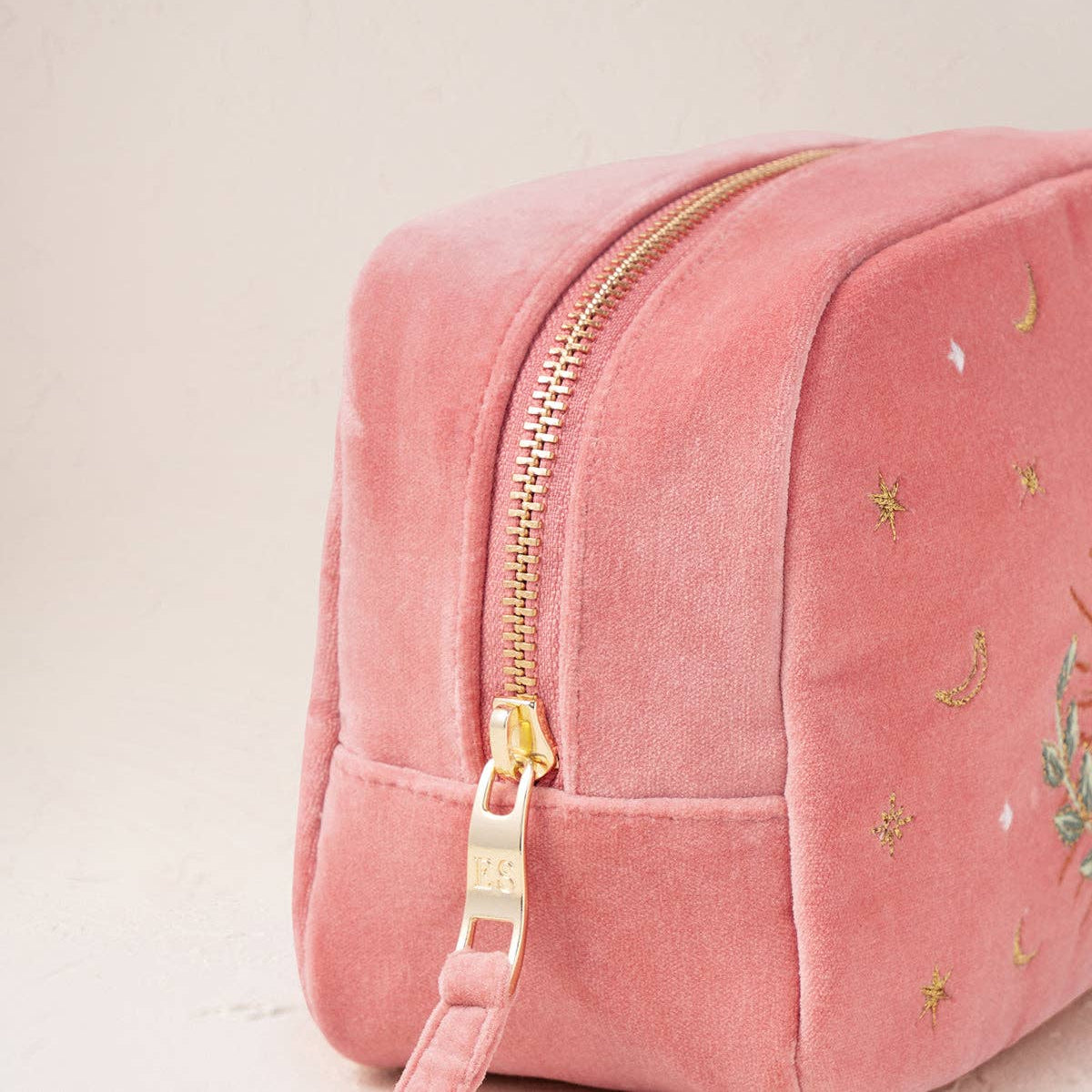 Pink Velvet Celestial Eye Makeup Bag by Elizabeth Scarlett London